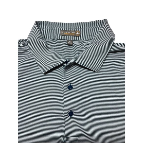 Peter Millar Men's XL Striped Polo Shirt Blue & White Breathable Summer Comfort - Picture 3 of 11